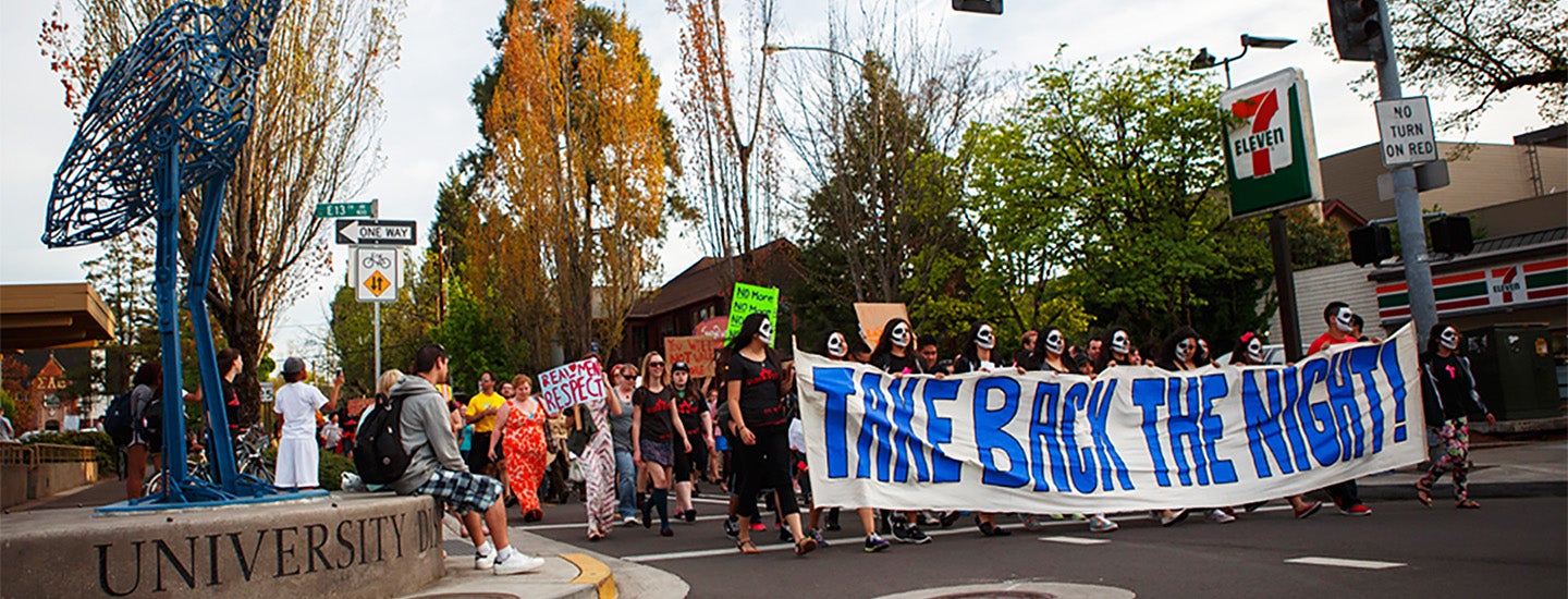 Students march during Take Back the Night